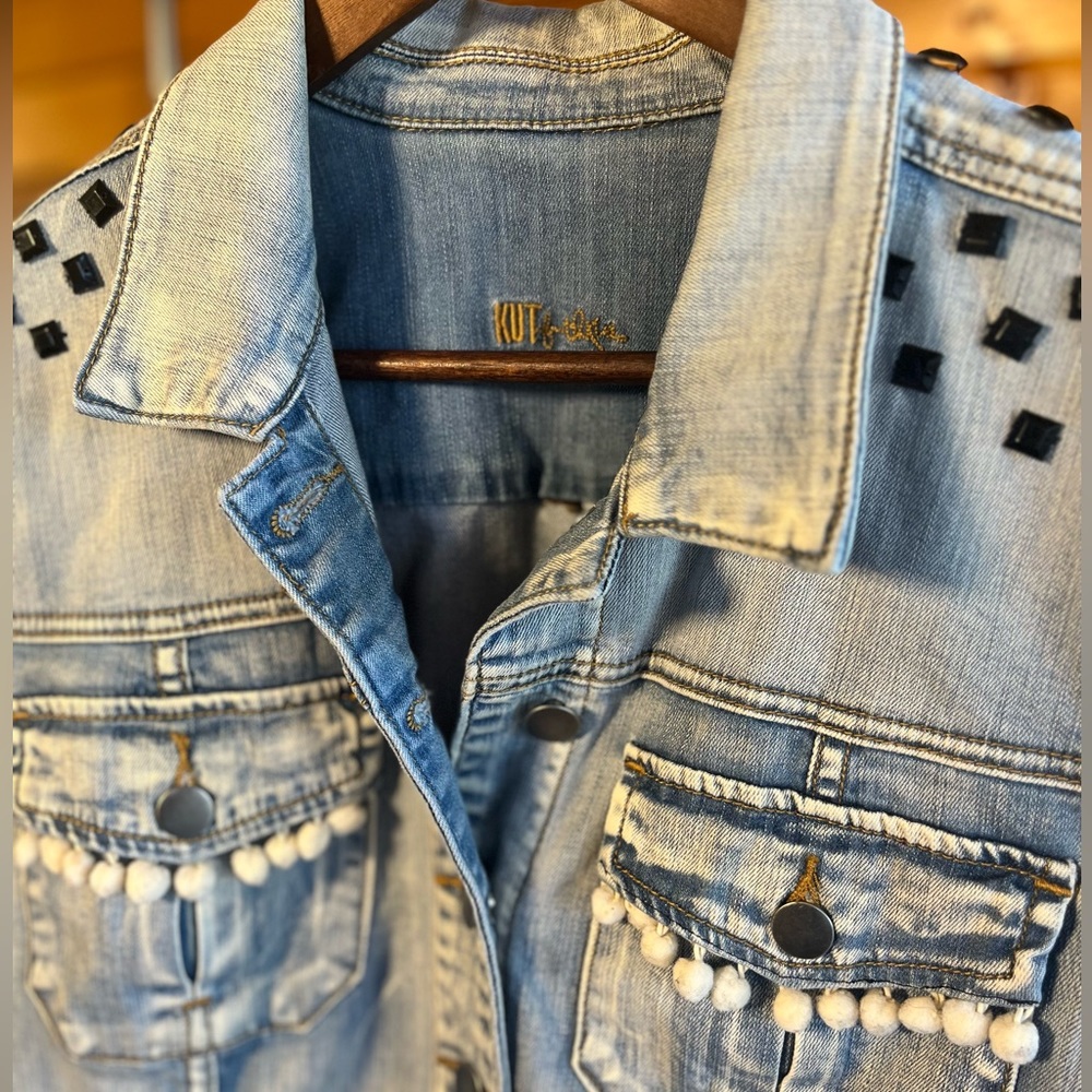 Kut from the Kloth Jean Jacket with cute black and white embellishments